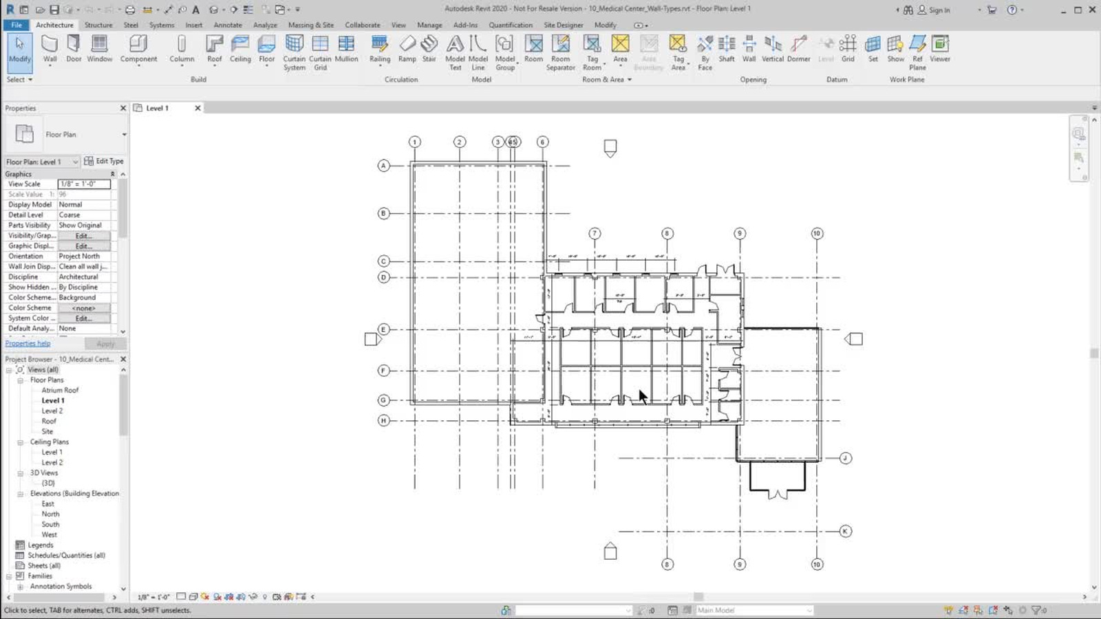 Revit 建筑平面图与项目浏览器界面