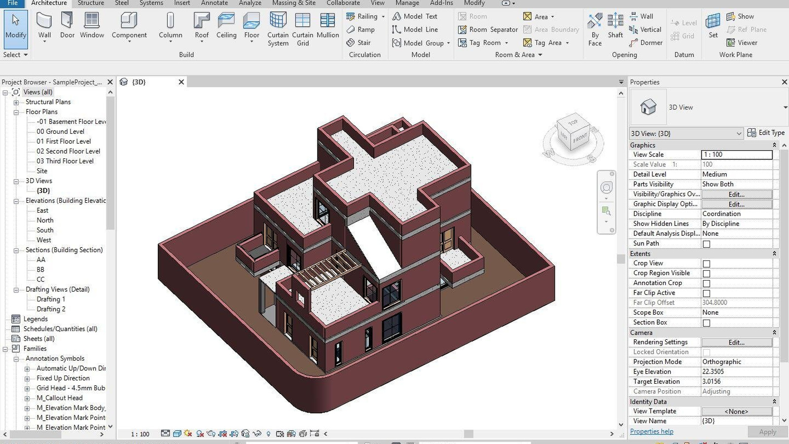 Revit 三维建筑模型工作界面