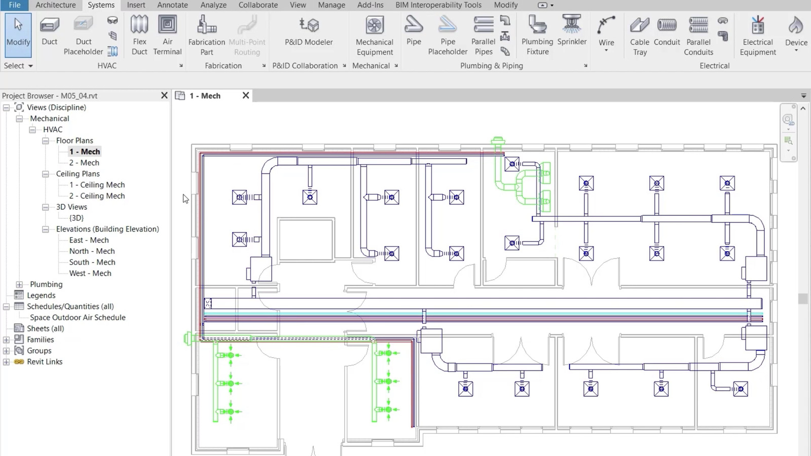 Revit 机电系统设计工作界面